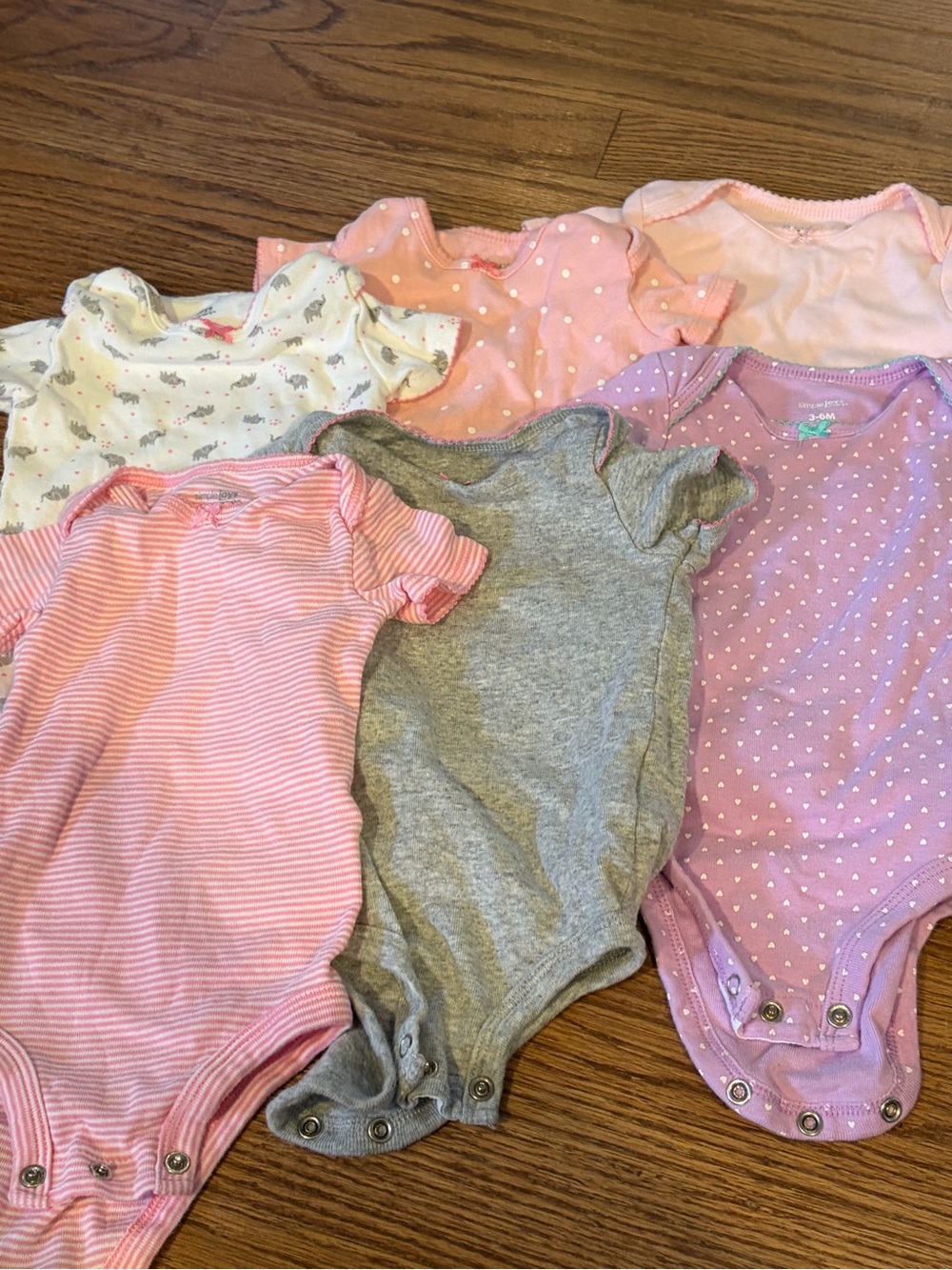 Set of 6 Girls short sleeve One-Piece Bodysuits- Pink, Gray, Purple | 3-6 month